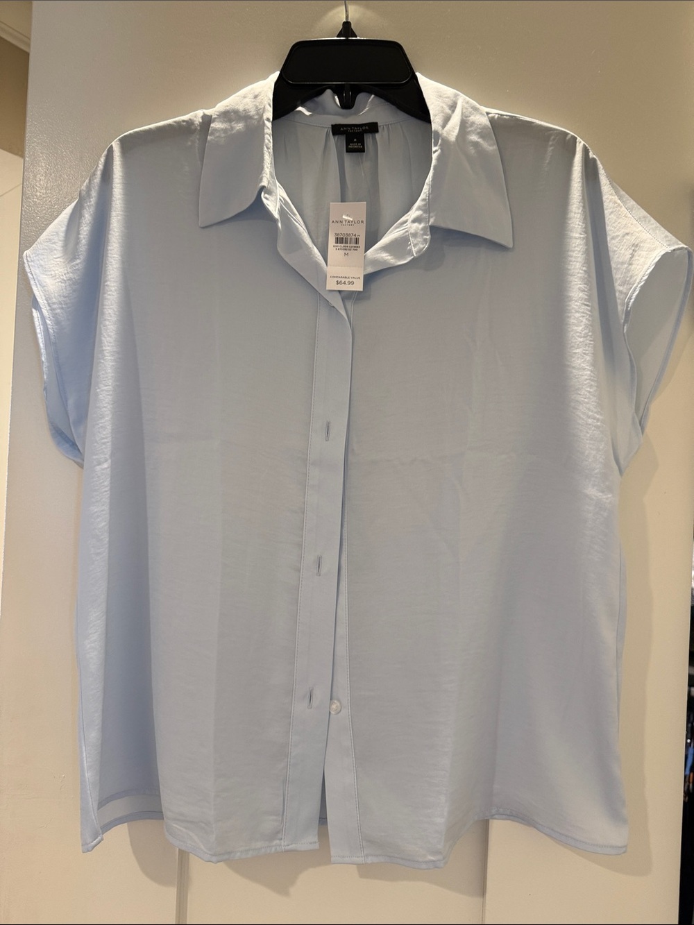 Ann Taylor Factory Pale Blue Short Sleeve Button Front Top